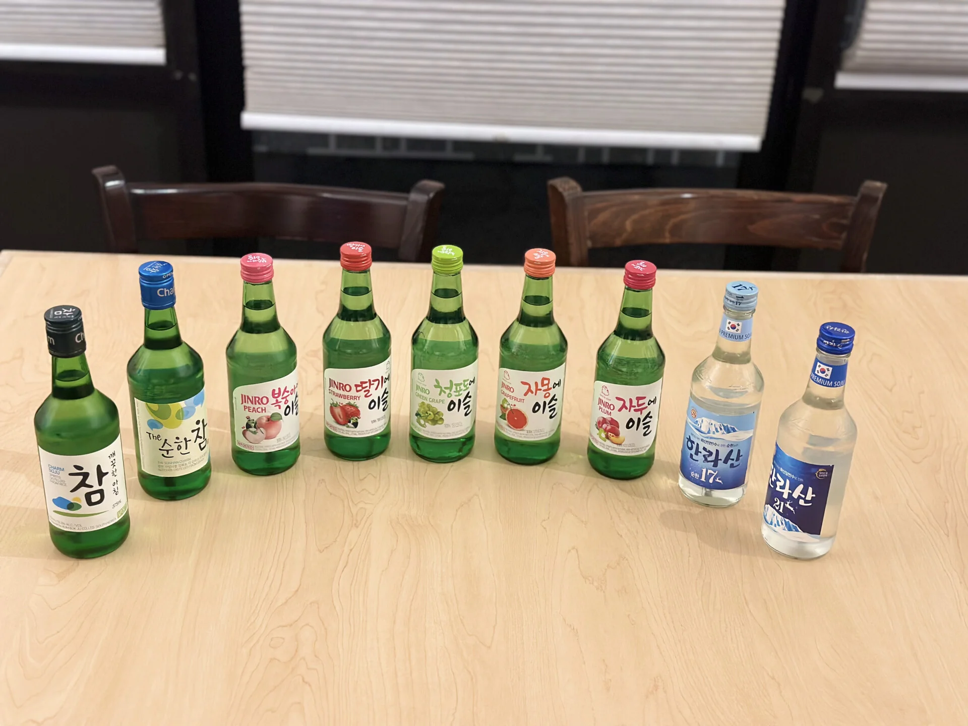 An assortment of soju in different flavors at Cana Korean Restaurant