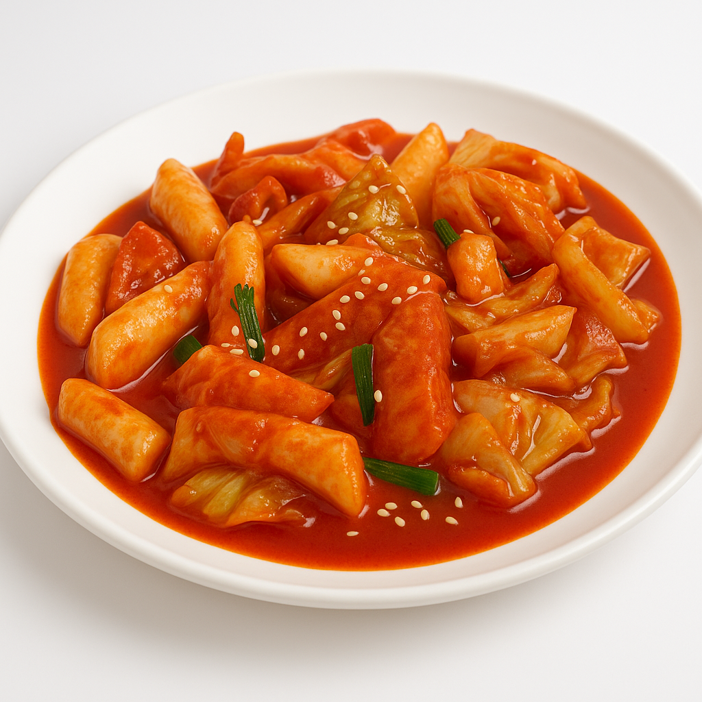 Sweet and spicy tteok-bokki, Korean ricecake, served with fishcake at Cana Korean Restaurant