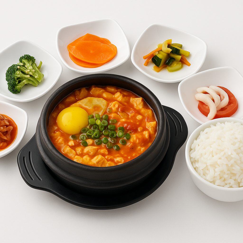 Sundubu, tofu soup, served in a traditional earthenware pot at Cana Korean Restaurant