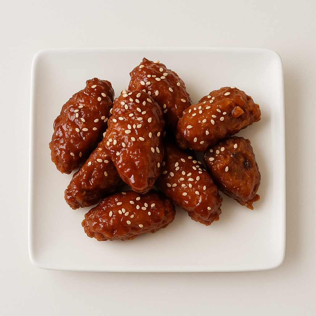 Delicious and crunchy korean fried chicken glazed with a sweet and spicy sauce at Cana Korean Restaurant
