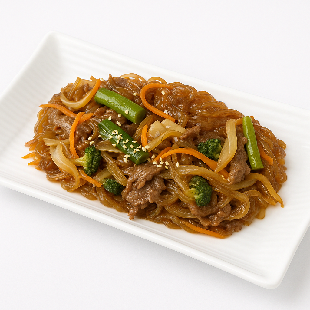 Seasoned japchae, a Korean stir fried glass noodle dish, served at Cana Korean Restaurant