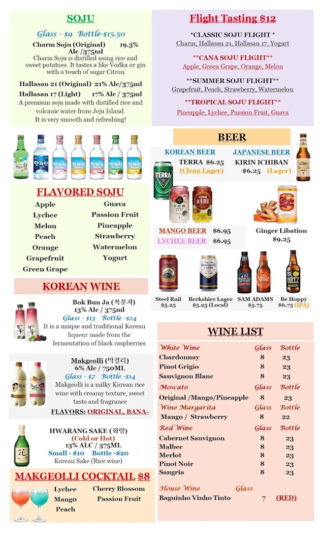 Part 2 of the drink menu at Cana Korean Restaurant