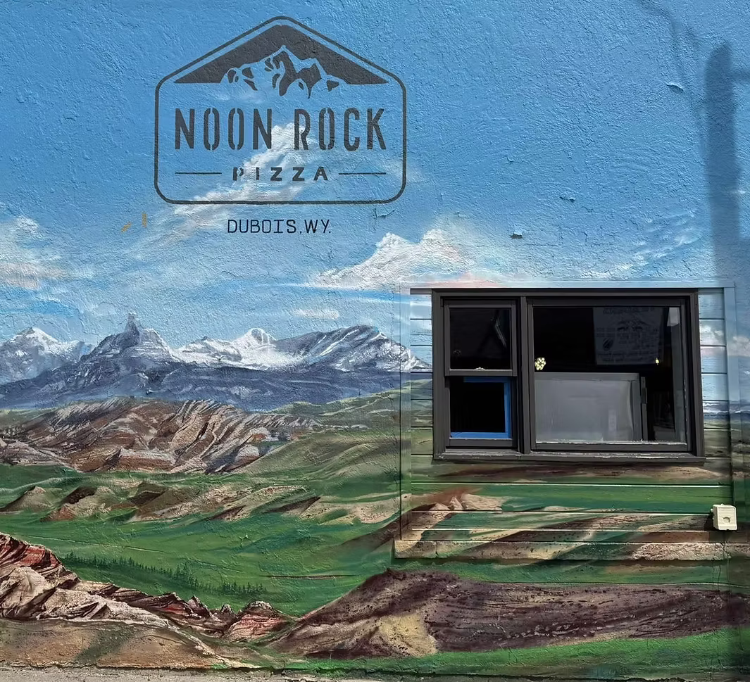 Noon Rock Pizza building and storefront in Dubois, Wyoming